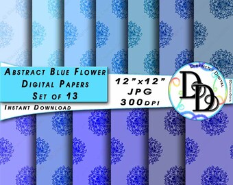 Abstract Flower Digital Papers Printable Scrapbook Paper Clipart Gradient Blues Commercial Use Graphic Clip Art Instant Download File PS0009