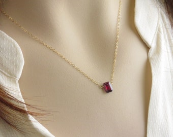 Emerald Cut Garnet • January Birthday Gift • Garnet Necklace • Garnet Birthstone • Red Faceted Rectangle • Deep Red Garnet Pendant
