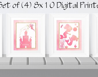 Dance With Fairies|Ride Unicorns|Swim With Mermaids|Set of Pink Watercolor Digital Prints|Kids Room Wall Art|Nursery Art|Fairy Art|Baby Art