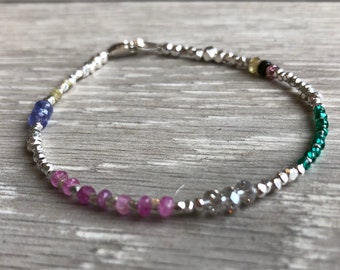 Trinket gemstone and karen hill tribe silver bracelet
