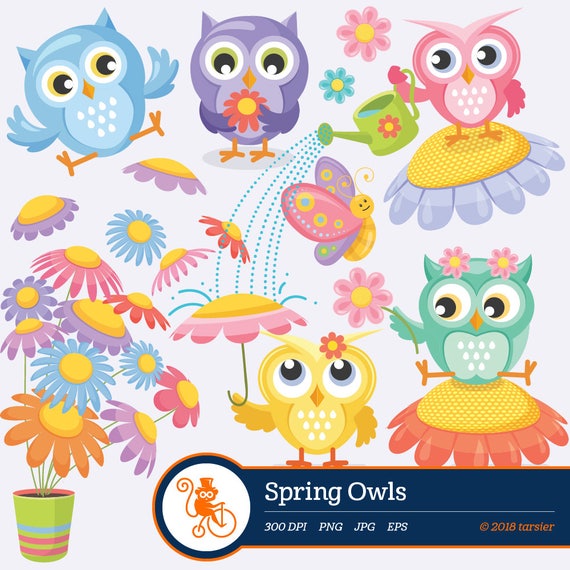 Spring owls clip art Flower clip art Royalty free and