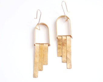 Hammered Mobile Fringe Earrings | Brass Earrings | 14k Gold Fill Earrings | Sterling Silver Earrings | Geometric Earrings