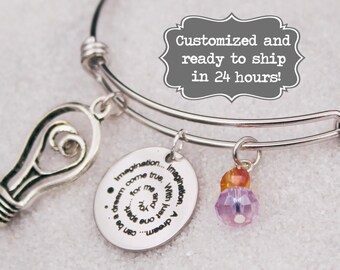 Figment - Imagination Song, One little spark Bracelet DISNEY Inspired Bracelet, Custom Name Charm Bracelet, Adjustable Bangle, Disney Ride