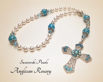 Anglican Rosary. Christian Rosary. Swarovski Pearls Rosary. Anglican Prayer Beads. White Rosary. Episcopal Rosary. Christian Gifts #AR31