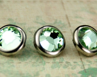10 Chrysolite Crystal Hair Snaps - Round Silver Rim Edition -- Made with Swarovski Crystal Element Rhinestones