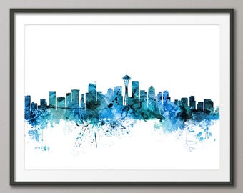 Seattle skyline art | Etsy