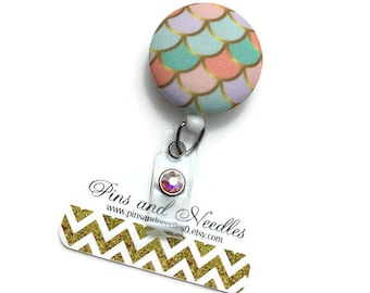 Summer ID Badge Reel - ID Badge Holder - Retractable Badge Reel - Badge Reels - Mermaid ID Badge Reel - Nurse Gift - Mermaid Scales Id Badge