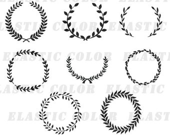 Leaf wreath svg - laurel wreaths clipart digital download - leaf circle monogram frame files svg, png, dxf, eps