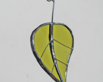 Green Birch Leaf - Upcycled Stained Glass Suncatcher