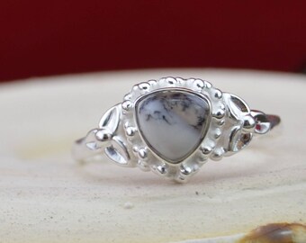 Dendritic Agate and Sterling Silver ring size 10.5
