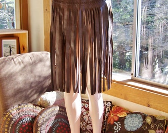 Leather Fringe skirt, Fringe leather skirt, Brown Leather skirt, Brown fringe skirt, festival skirt, size M / L