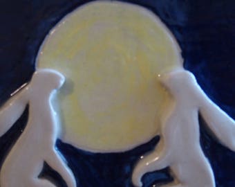 Two hares and the full moon tile