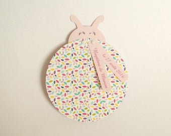 Invitation pink and multicolored Ladybug with wings that open for baptism, birth, communion hand made