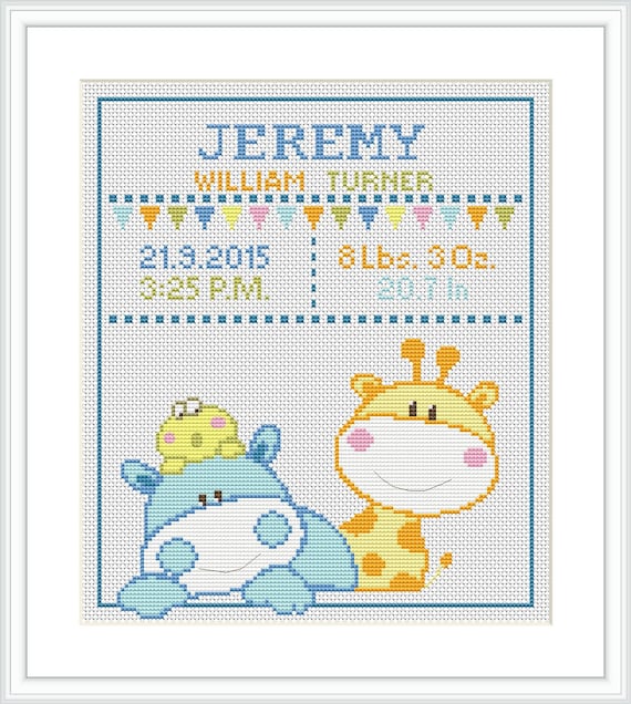 Cross Stitch Pattern baby Birth announcement Animal Giraffe