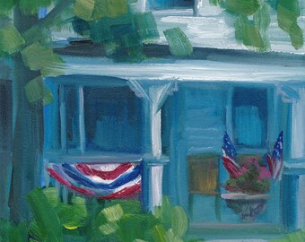 Attleboro Porch, oil painting, ready to hang, original art, americana