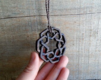 Mandala Tribal Carved Maple Wooden Necklace by Tanja Sova