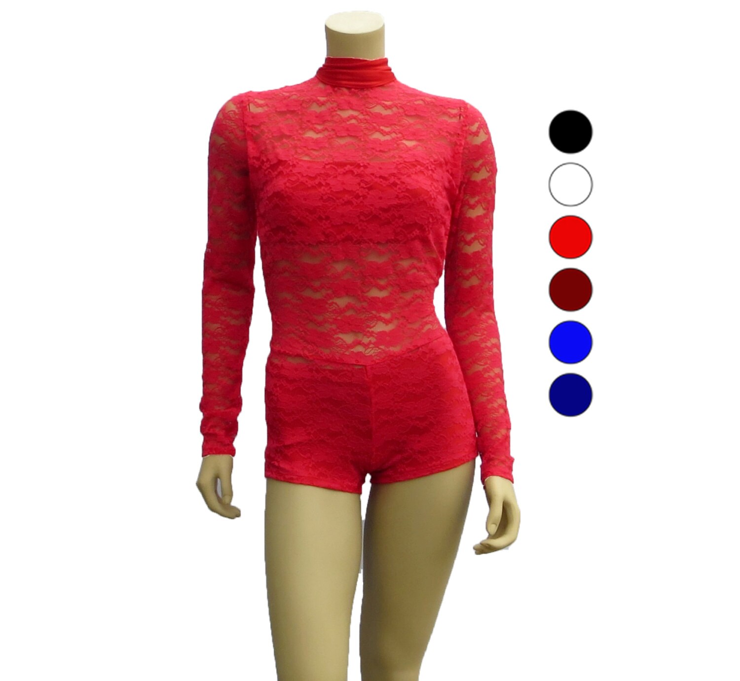 Long sleeve lace bodysuit red Bodysuit Open back lace