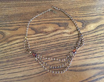 Vintage Rootbeer Brown Rhinestone Scalloped Choker Necklace 1177