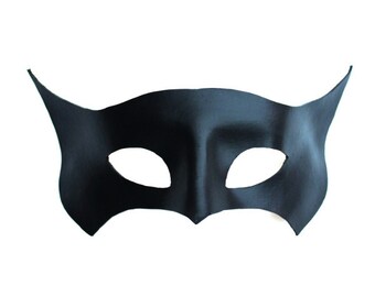 Black Leather Bat Superhero Masquerade Mask, Cosplay Handmade UK