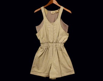 80's cotton ROMPER shorts // high waisted cotton pinstripes // vintage by "Dune Duds" size XS / S