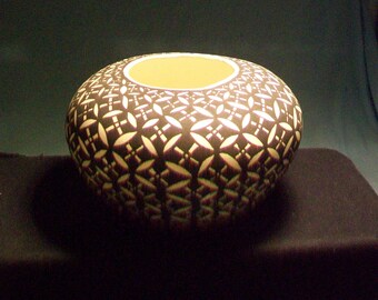 Black Geometric Pottery Bowl Acoma Pueblo Lukee
