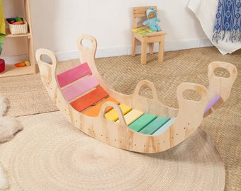 Double Pastel Rainbow Rocker/ Rainbow Balance Board/ Wooden Rocker/ Wiwiurka Rocker /balancing board, bridge, KIT