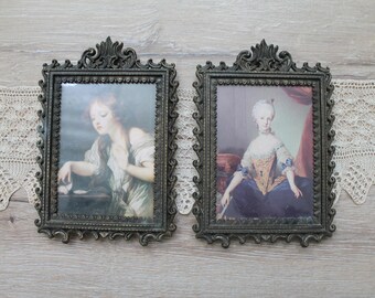 50s midcentury Italian frames with art prints, set of two