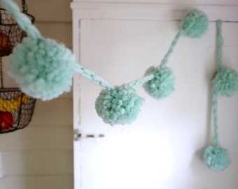 Mint Wool Pom Pom Garland | Super Bulky | Large