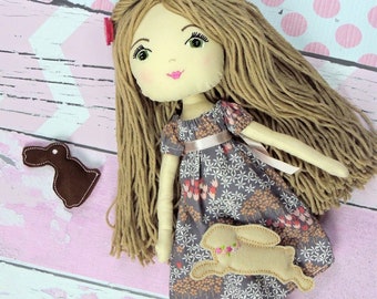 EMILY - Olive and Dewdrop Kids Doll - 17" OOAK Doll, Heirloom quality doll, Handmade Doll, Fabric Doll, Dress Up Doll 17" with Dress & PJs