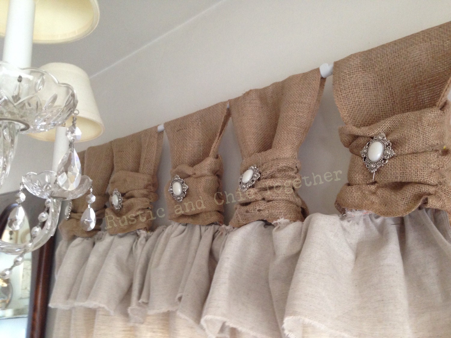 Burlap Linen Curtains with Jewelry Accent