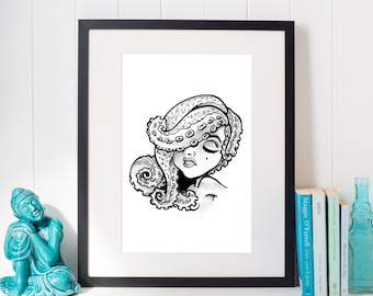 Tentacle Girl Illustration Print