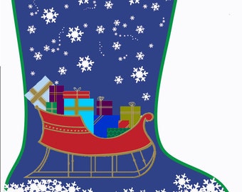 Personalized Needlepoint Sleigh Christmas Stocking Canvas