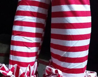 Red striped ruffle leggings