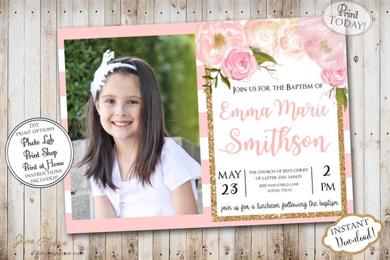 instant download editable lds baptism invitation floral baptism announcements