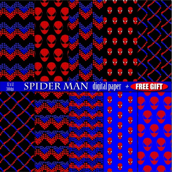 Digital paper Spiderman birthday party decorations print digital vector graphics scrapbooking background Spider Man color geometric art deco