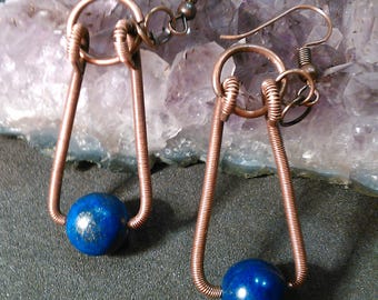 Lapis lazuli earrings, Handmade item,Wire wrapped earrings, Natural stone, Unique jewelry, Lapis lazuli ball