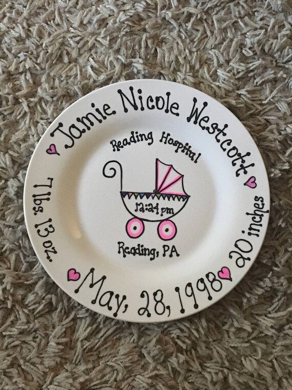 Birth Hand Painted Plate Personalized Plate for kids