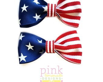 4th of July USA Flag Patriotic Large Hair Bow in Red White and