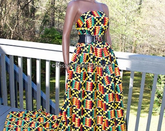 Super African kente print fabric, per yard/ red/teal/ Wedding Kente print/ Kente / Kente Cloth/ Prom dress fabric/ African Fabric / KF310B