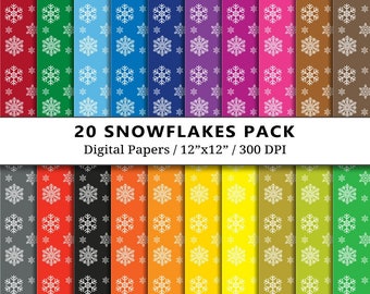 White Snowflakes Digital Paper Printable, Snowflake Scrapbook Paper, Snowflakes Backgrounds, Scrapbooking, Christmas, Commercial Use, D004