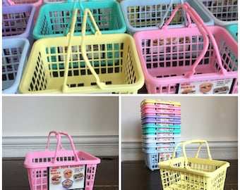 12 x vtg plastic mini SHOPPING BASKET storage containers Desk Tidy 1980s/1990s // pastel colours
