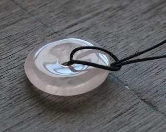 Rose Quartz Pi Stone 30mm Donut with Cord V11A 7