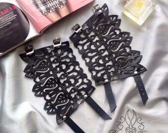 Black Laser Cut Leather Lace Leather bracelet Bracelet made from lace Bracelet handmade gift Women's bracelet Beautiful bracelet leather