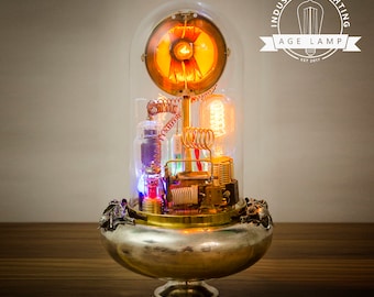 Steampunk Lamp Art Sculpture with Glass Dome Display