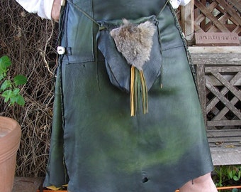 Custom Leather Kilt Deerskin Scottish Highlander Irish Celtic Skirt with Matching Sporn VIKINGS costume Handmade by Debbie Leather