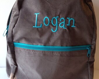 Grey Corduroy and Auqa Backpack