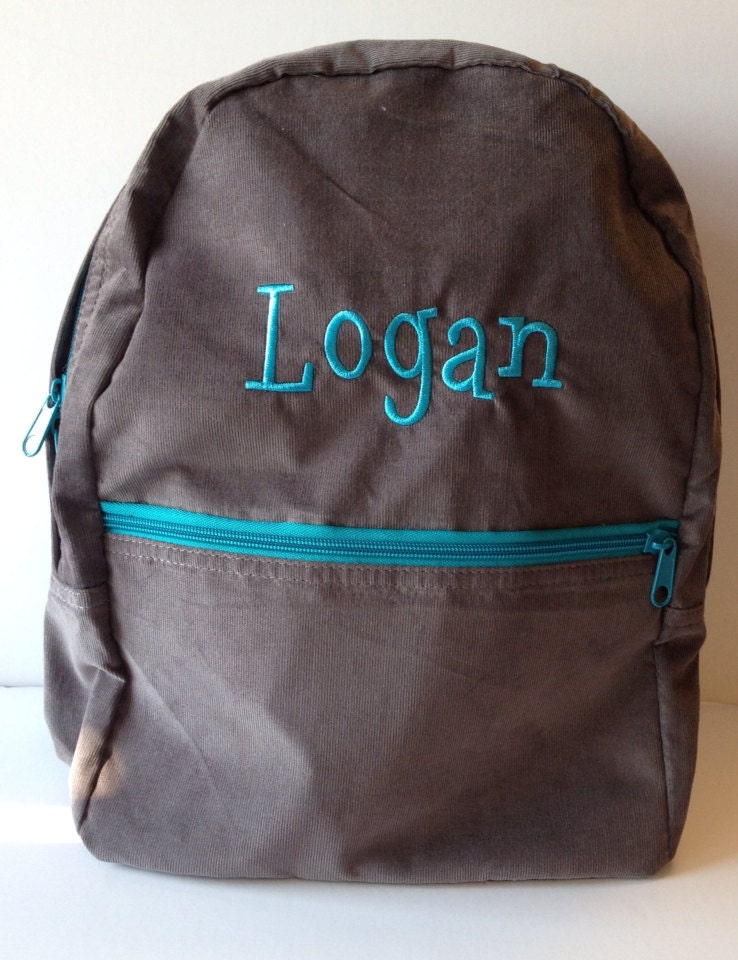 Grey Corduroy and Auqa Backpack