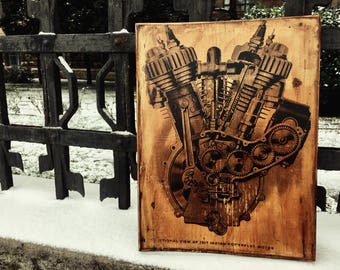 Vintage Indian Motorcycle Engine Home Decor Wall Decor Wooden Picture Garage Art