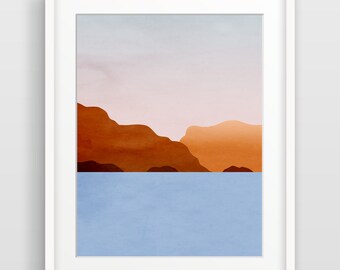 Beach Decor, Ocean Art Print, Scandinavian Print, Abstract Seascape Art, Ocean Decor, Sunset Art, Sea Art, Blue and Orange
