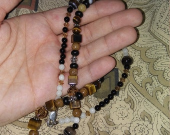 Tiger eye and onyx beaded necklace